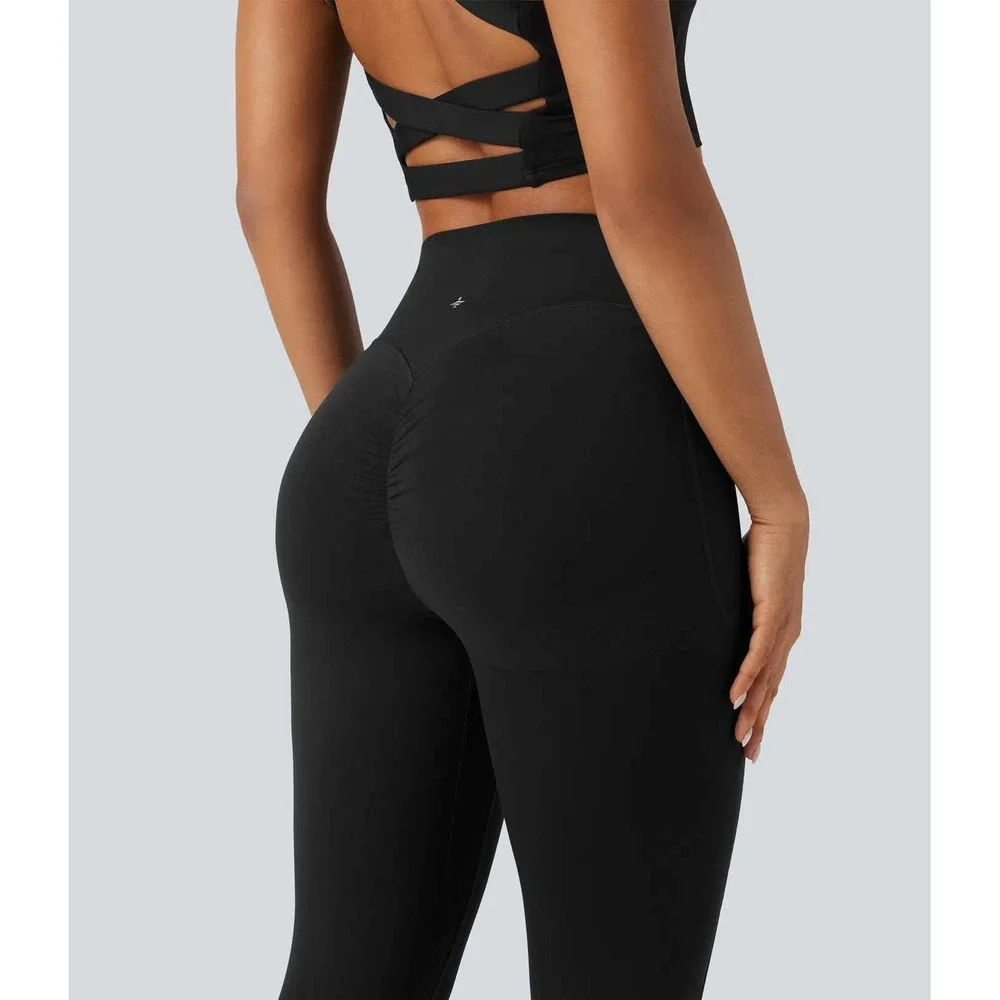 Halara UltraSculpt High Waisted Scrunch Butt Lifting Leggings Pockets Black M